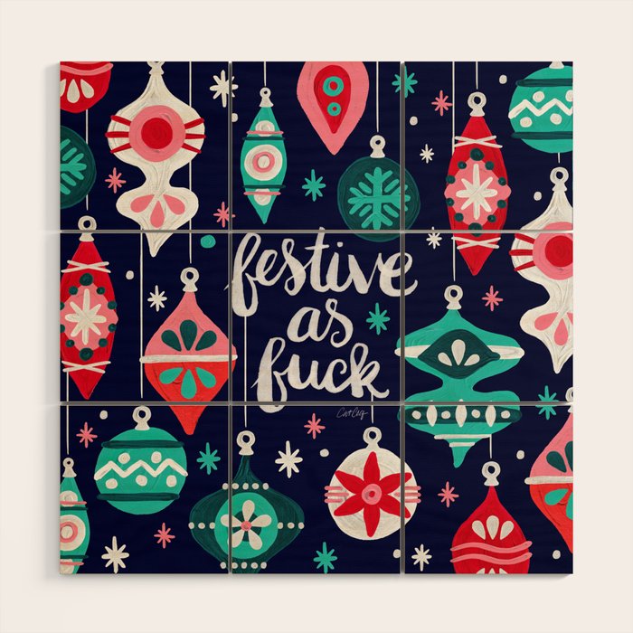 Festive As Fuck - Navy Palette Wood Wall Art Gallery Image 1