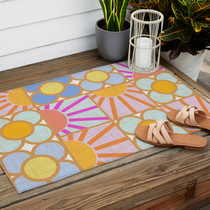 Sun and Blooms Patchwork Outdoor Rug Gallery Image 2