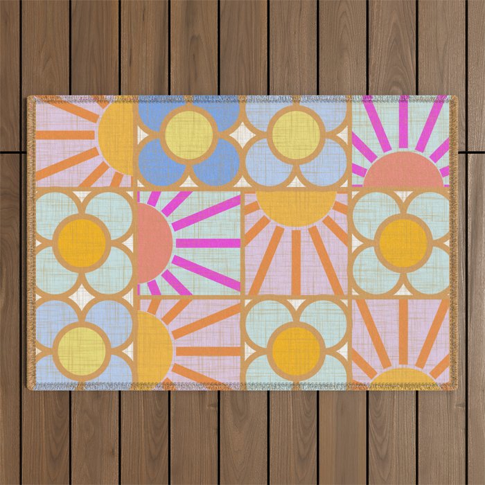 Sun and Blooms Patchwork Outdoor Rug Gallery Image 1