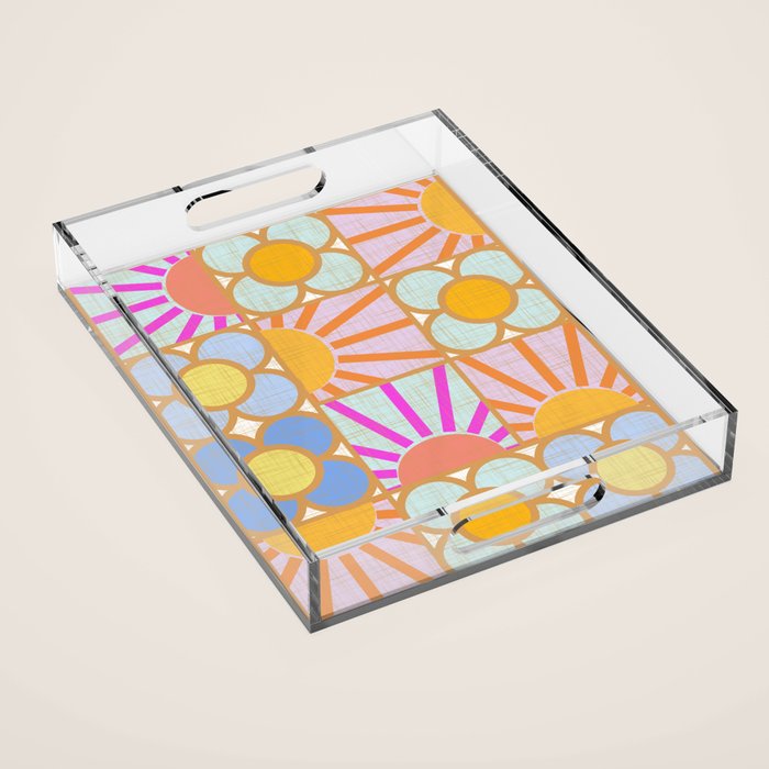 Sun and Blooms Patchwork Acrylic Tray Gallery Image 1