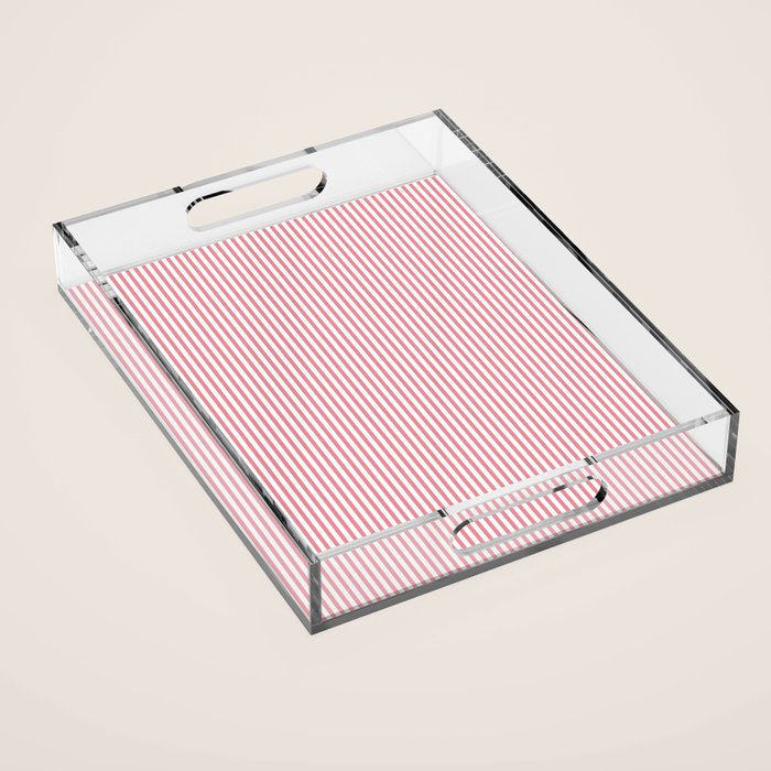 Ultra Fine Stripes Narrow Vertical Stripe Pattern in Fresh Cottage Pink and White Acrylic Tray Gallery Image 1