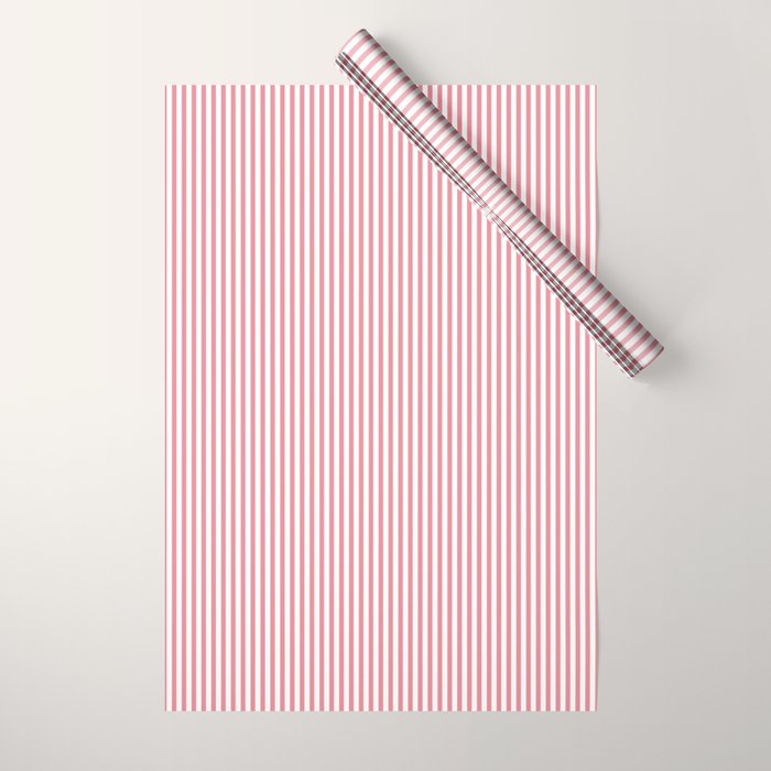 Ultra Fine Stripes Narrow Vertical Stripe Pattern in Fresh Cottage Pink and White Wrapping Paper Gallery Image 1