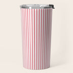 Ultra Fine Stripes Narrow Vertical Stripe Pattern in Fresh Cottage Pink and White Travel Mug Gallery Image 2