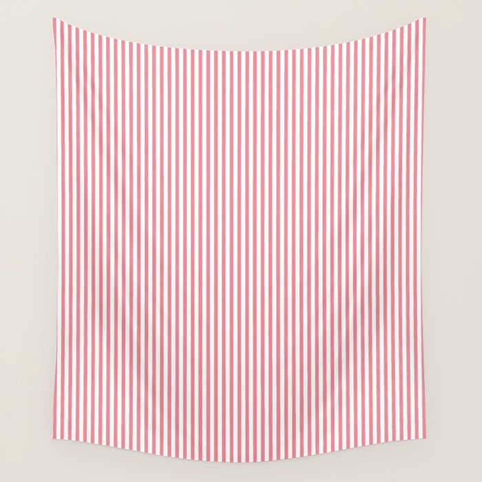Ultra Fine Stripes Narrow Vertical Stripe Pattern in Fresh Cottage Pink and White Wall Tapestry Gallery Image 4