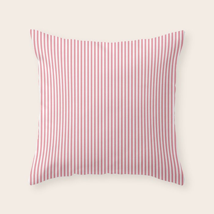 Ultra Fine Stripes Narrow Vertical Stripe Pattern in Fresh Cottage Pink and White Throw Pillow Gallery Image 6