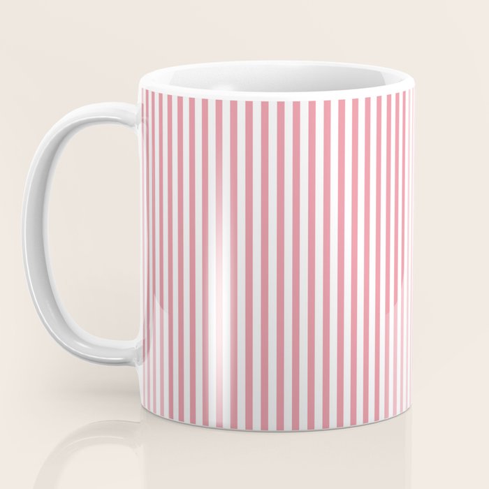 Ultra Fine Stripes Narrow Vertical Stripe Pattern in Fresh Cottage Pink and White Coffee Mug Gallery Image 3