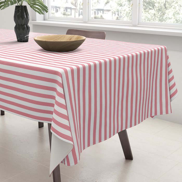 Ultra Fine Stripes Narrow Vertical Stripe Pattern in Fresh Cottage Pink and White Tablecloth Gallery Image 3