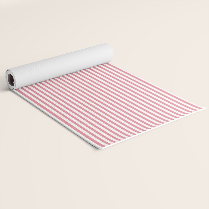 Ultra Fine Stripes Narrow Vertical Stripe Pattern in Fresh Cottage Pink and White Yoga Mat Gallery Image 2