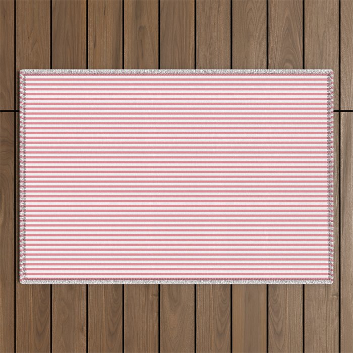 Ultra Fine Stripes Narrow Vertical Stripe Pattern in Fresh Cottage Pink and White Outdoor Rug Gallery Image 1