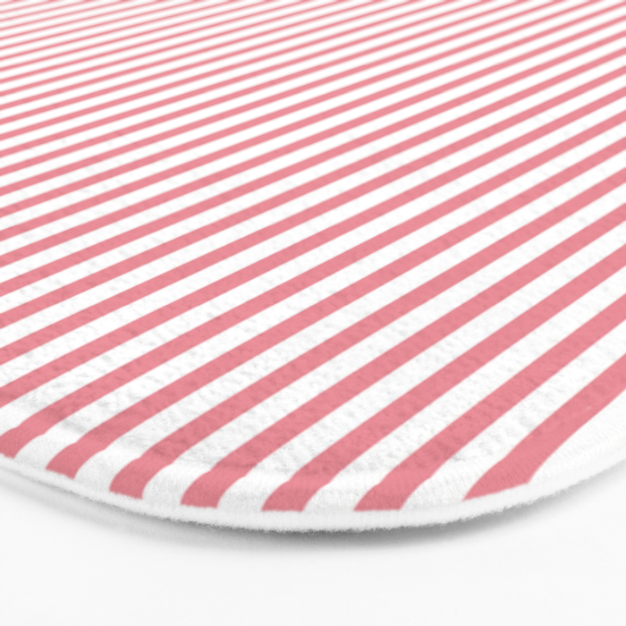 Ultra Fine Stripes Narrow Vertical Stripe Pattern in Fresh Cottage Pink and White Bath Mat Gallery Image 3