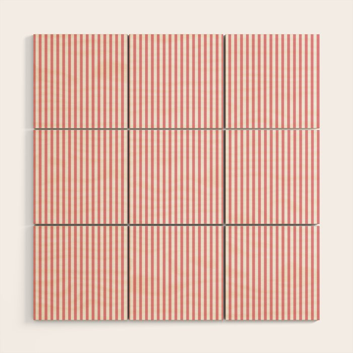Ultra Fine Stripes Narrow Vertical Stripe Pattern in Fresh Cottage Pink and White Wood Wall Art Gallery Image 1