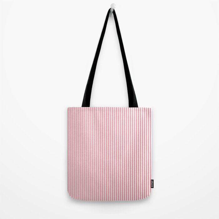 Ultra Fine Stripes Narrow Vertical Stripe Pattern in Fresh Cottage Pink and White Tote Bag Gallery Image 2