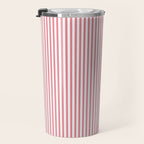 Ultra Fine Stripes Narrow Vertical Stripe Pattern in Fresh Cottage Pink and White Travel Mug Gallery Image 3