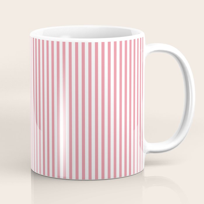 Ultra Fine Stripes Narrow Vertical Stripe Pattern in Fresh Cottage Pink and White Coffee Mug Gallery Image 1