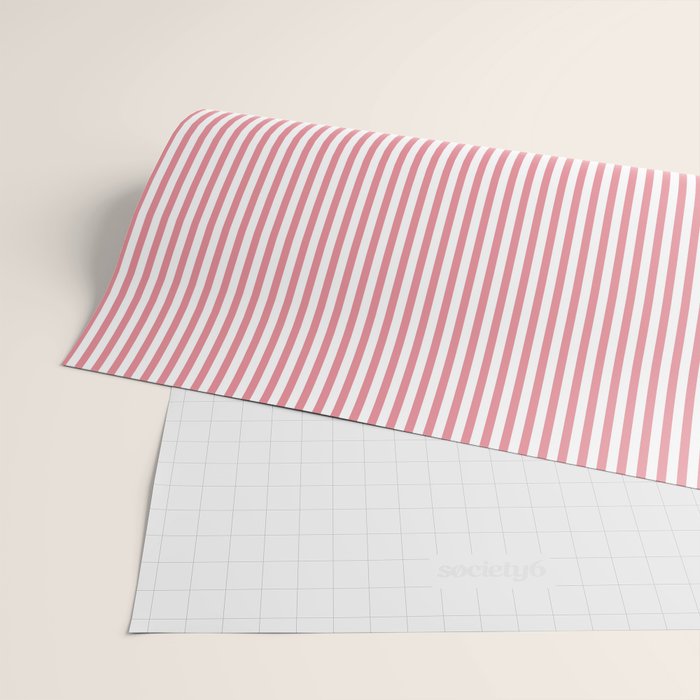 Ultra Fine Stripes Narrow Vertical Stripe Pattern in Fresh Cottage Pink and White Wrapping Paper Gallery Image 2