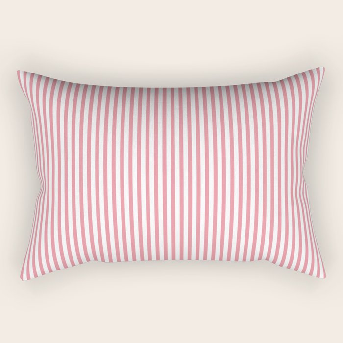 Ultra Fine Stripes Narrow Vertical Stripe Pattern in Fresh Cottage Pink and White Rectangular Pillow Gallery Image 2
