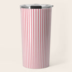 Ultra Fine Stripes Narrow Vertical Stripe Pattern in Fresh Cottage Pink and White Travel Mug Gallery Image 1