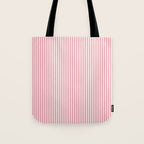Ultra Fine Stripes Narrow Vertical Stripe Pattern in Fresh Cottage Pink and White Tote Bag Gallery Image 1