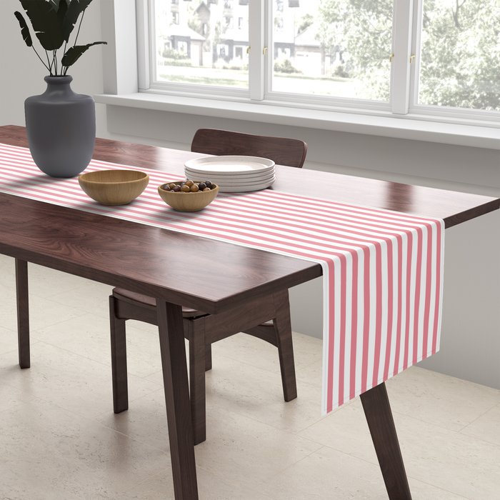 Ultra Fine Stripes Narrow Vertical Stripe Pattern in Fresh Cottage Pink and White Table Runner Gallery Image 2