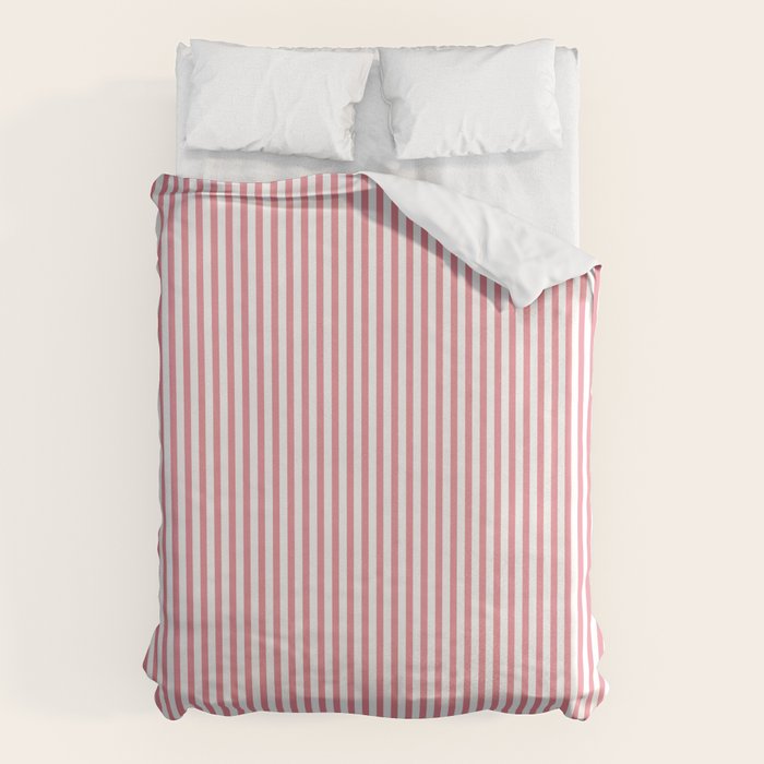 Ultra Fine Stripes Narrow Vertical Stripe Pattern in Fresh Cottage Pink and White Duvet Cover Gallery Image 1