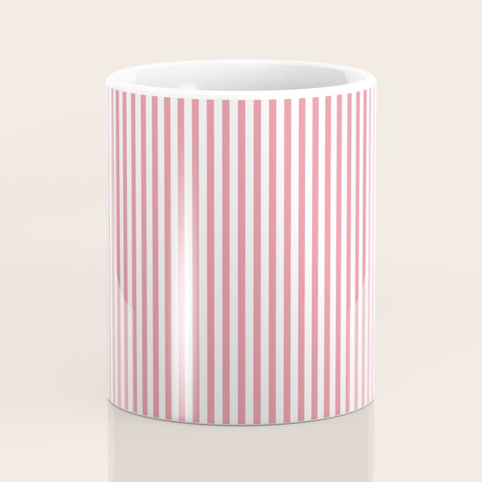Ultra Fine Stripes Narrow Vertical Stripe Pattern in Fresh Cottage Pink and White Coffee Mug Gallery Image 4