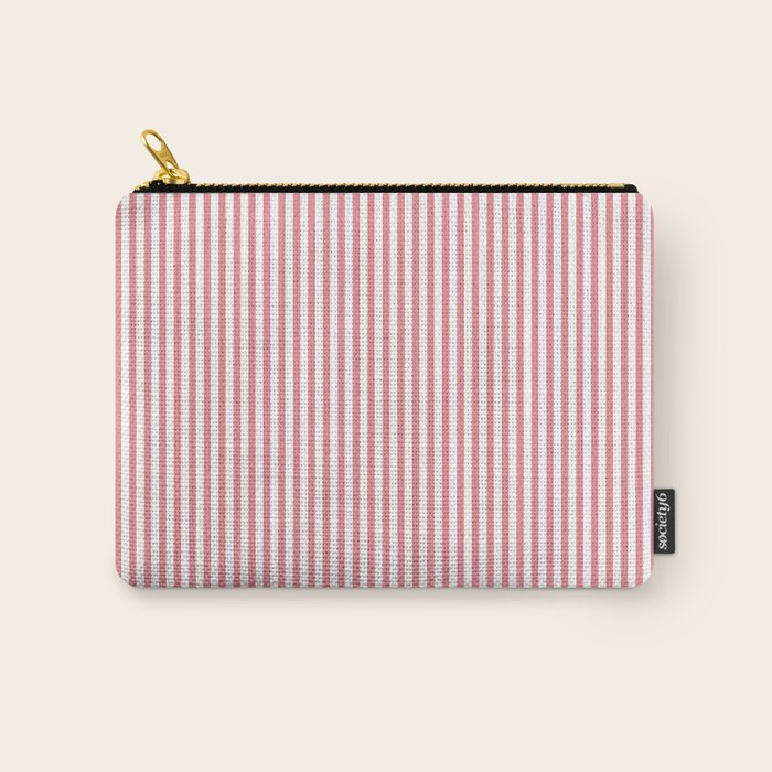 Ultra Fine Stripes Narrow Vertical Stripe Pattern in Fresh Cottage Pink and White Carry All Pouch Gallery Image 1