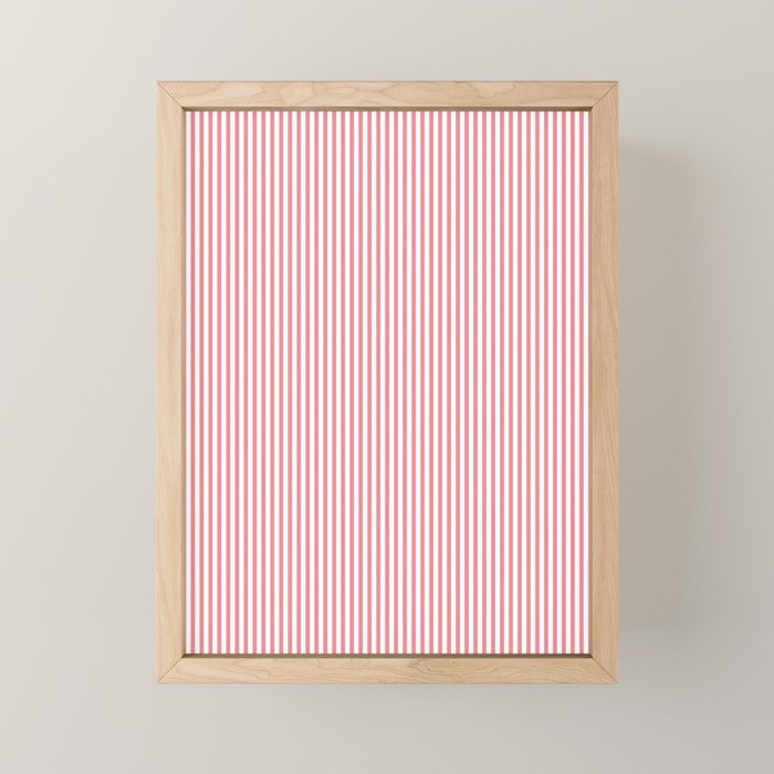 Ultra Fine Stripes Narrow Vertical Stripe Pattern in Fresh Cottage Pink and White Mini Art Print Gallery Image 1