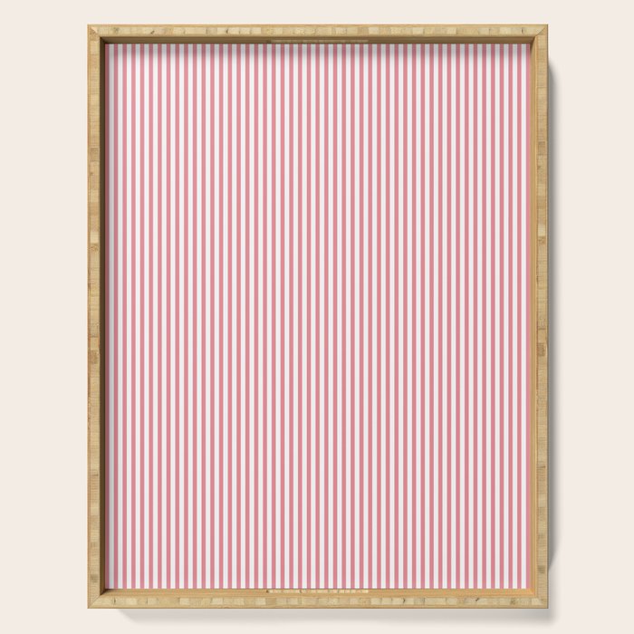 Ultra Fine Stripes Narrow Vertical Stripe Pattern in Fresh Cottage Pink and White Serving Tray Gallery Image 1