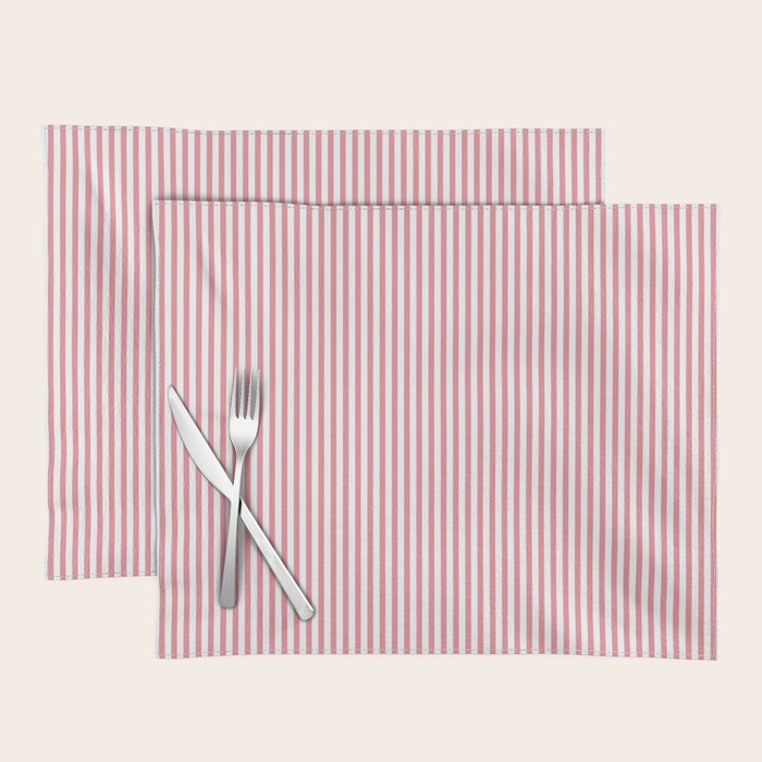 Ultra Fine Stripes Narrow Vertical Stripe Pattern in Fresh Cottage Pink and White Placemat Gallery Image 1