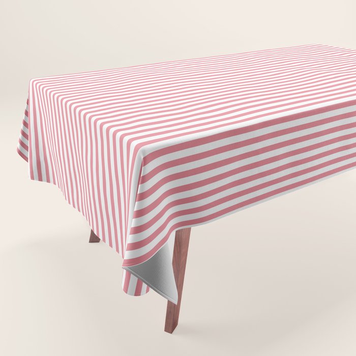 Ultra Fine Stripes Narrow Vertical Stripe Pattern in Fresh Cottage Pink and White Tablecloth Gallery Image 1