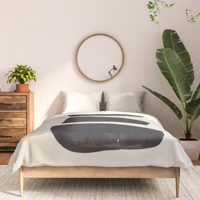 Black & White Minimalist Abstract Shapes Patterns Black Ink Painting Comforter Gallery Image 3