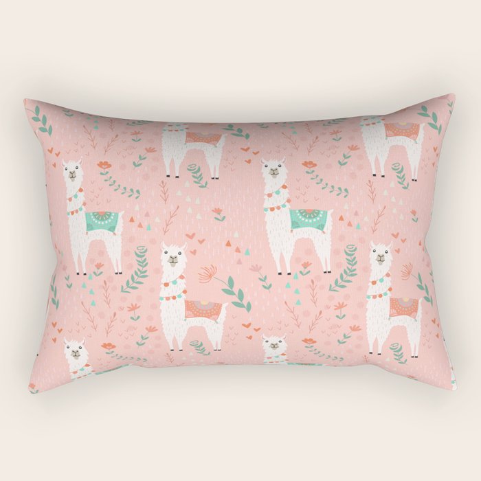 Lovely Llama on Pink Rectangular Pillow Gallery Image 1