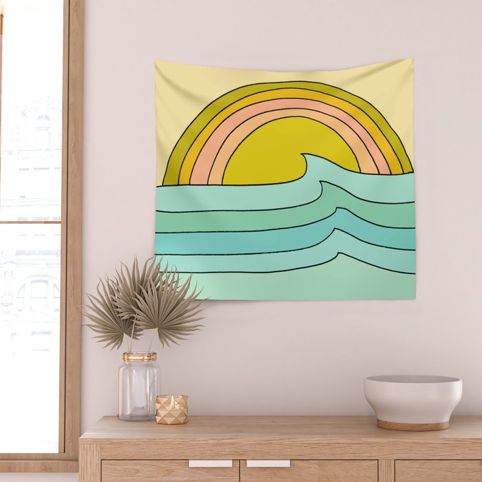 daydreams glassy swells and sunrise radiate by surfy birdy Wall Tapestry Gallery Image 2