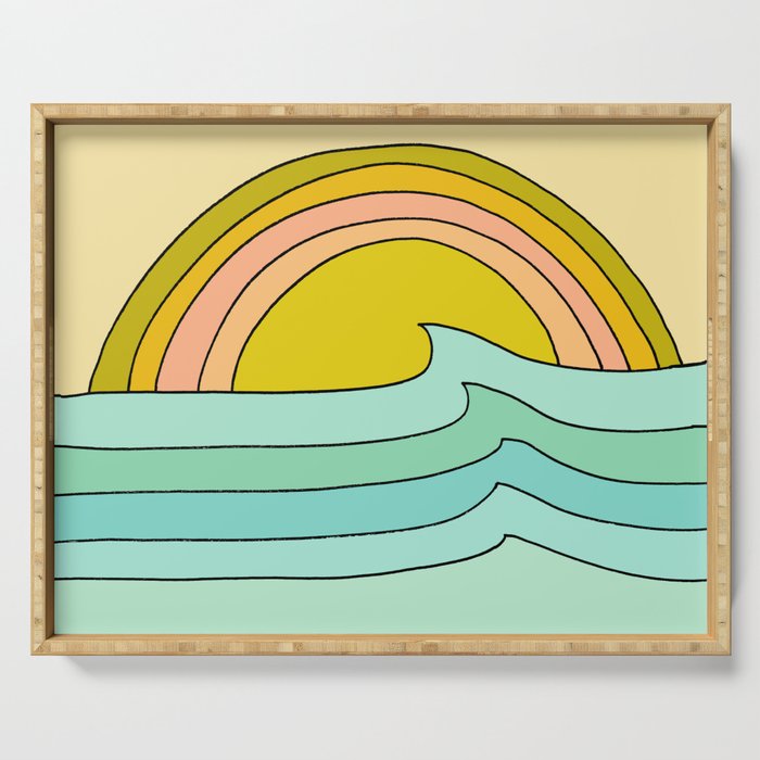 daydreams glassy swells and sunrise radiate by surfy birdy Serving Tray Gallery Image 1