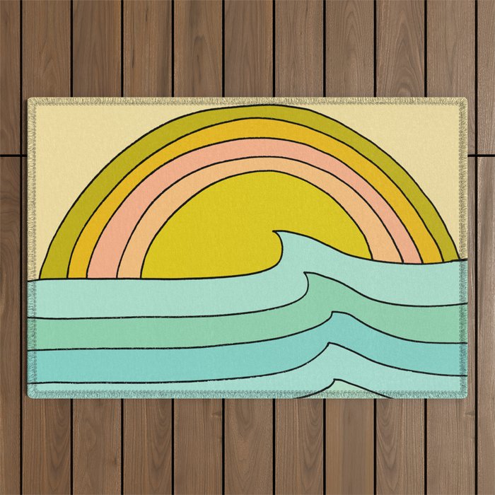 daydreams glassy swells and sunrise radiate by surfy birdy Outdoor Rug Gallery Image 1