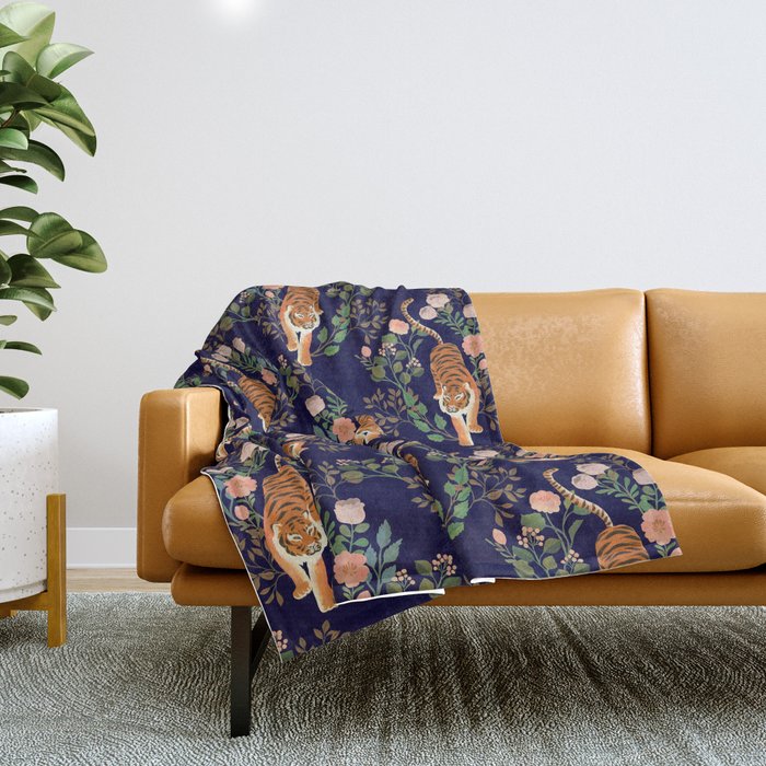 Tiger Floral Garden Throw Blanket Gallery Image 1