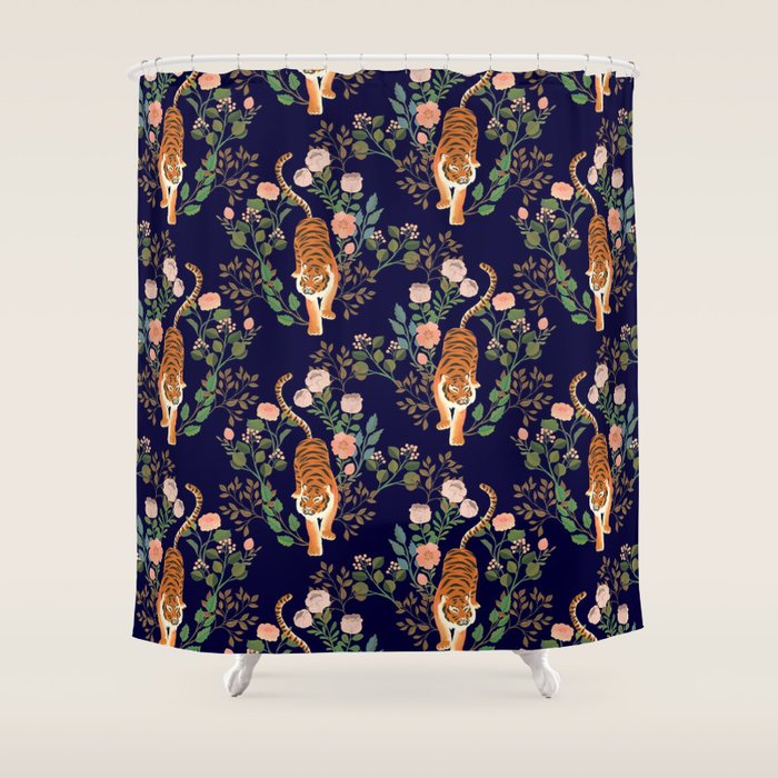Tiger Floral Garden Shower Curtain Gallery Image 1