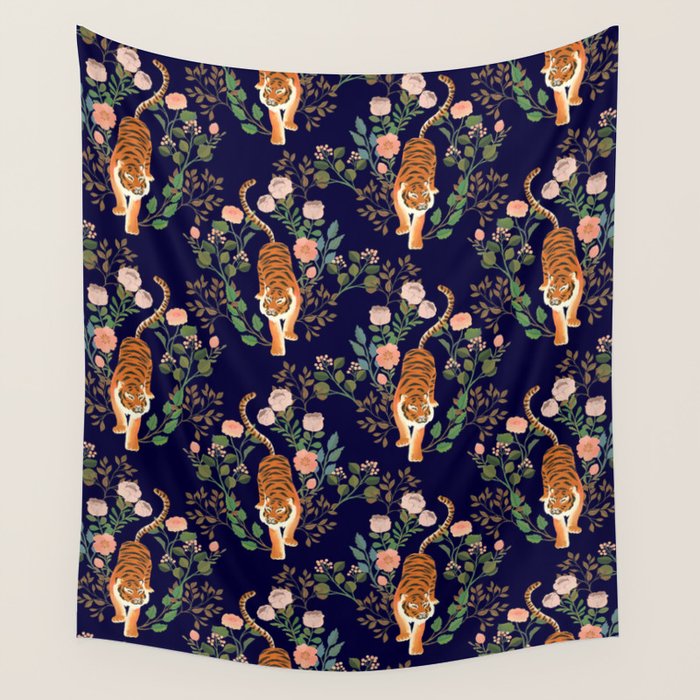 Tiger Floral Garden Wall Tapestry Gallery Image 1