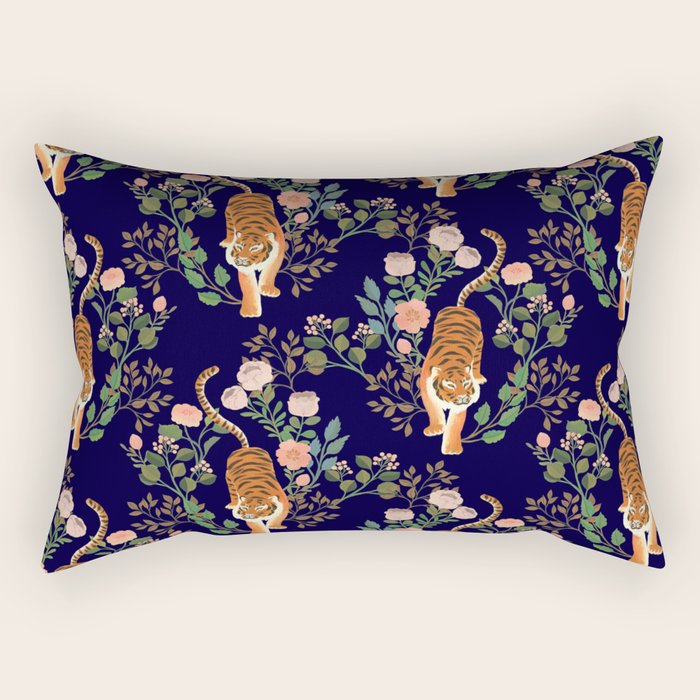 Tiger Floral Garden Rectangular Pillow Gallery Image 1