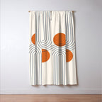 Mid Century Modern Geometric 88 in Navy Blue and Orange (Rainbow and Sun Abstraction) Window Curtain Gallery Image 3
