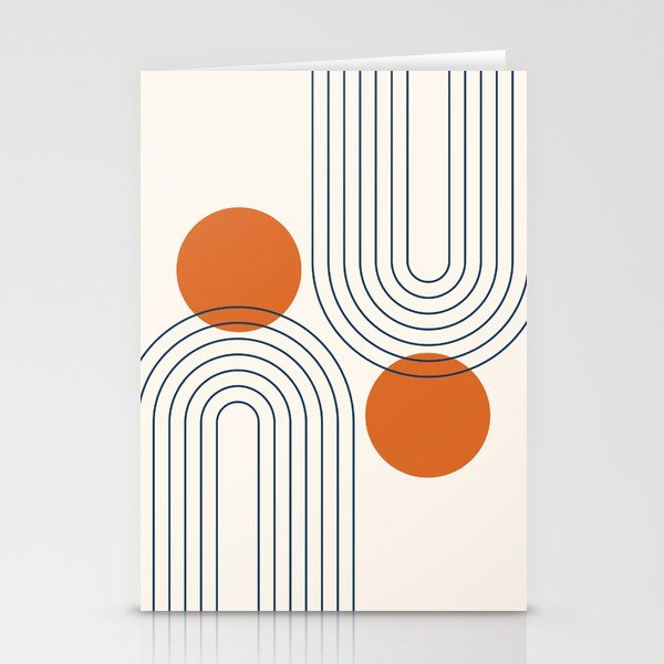 Mid Century Modern Geometric 88 in Navy Blue and Orange (Rainbow and Sun Abstraction) Stationery Card Gallery Image 2