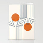 Mid Century Modern Geometric 88 in Navy Blue and Orange (Rainbow and Sun Abstraction) Stationery Card Gallery Image 2