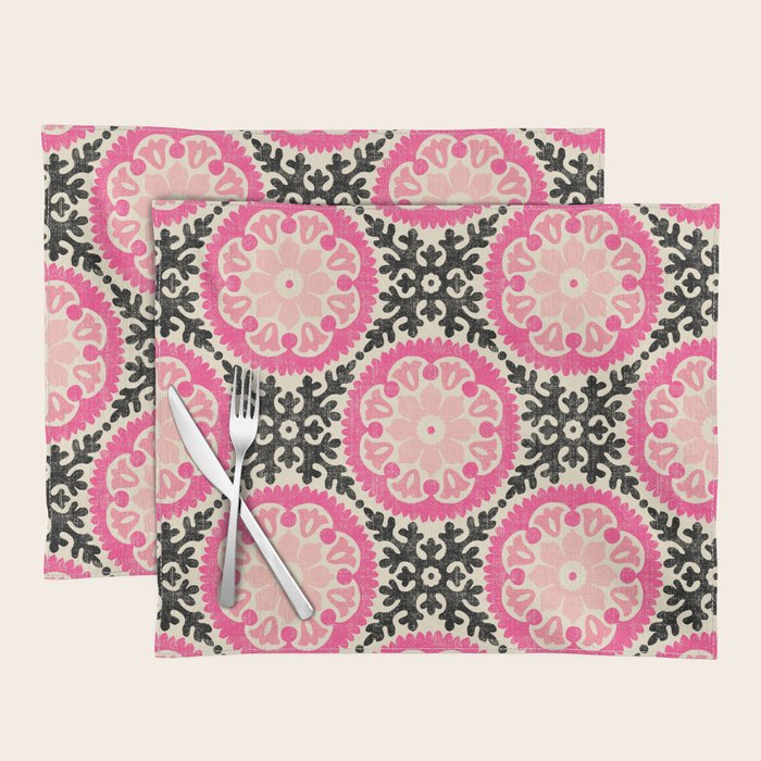 Folk Art Mandala - black, pink, and cream Placemat Gallery Image 1
