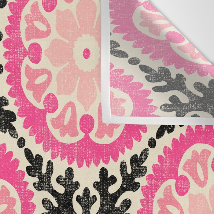 Folk Art Mandala - black, pink, and cream Wall Tapestry Gallery Image 3