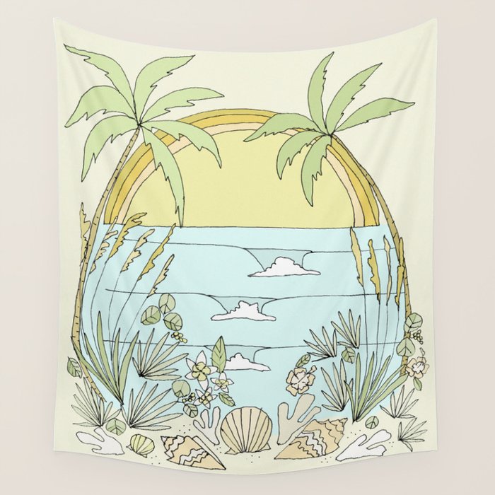 tropical vibes fl sunshine seashells waves // retro surf art by surfy birdy Wall Tapestry Gallery Image 4