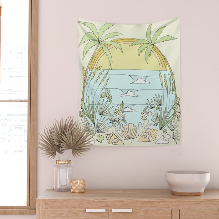 tropical vibes fl sunshine seashells waves // retro surf art by surfy birdy Wall Tapestry Gallery Image 2
