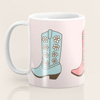 Cowgirl Boots and Daisies, Blush Pink, Mint, Cute Pastel Cowboy Pattern Coffee Mug Gallery Image 3
