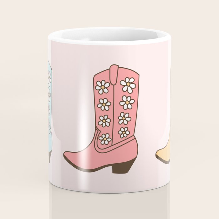 Cowgirl Boots and Daisies, Blush Pink, Mint, Cute Pastel Cowboy Pattern Coffee Mug Gallery Image 4