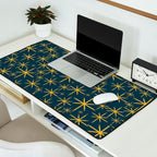Twinkling Starbursts Mid Century Modern Atomic Pattern in Navy Blue and Light Mustard Desk Mat Gallery Image 2