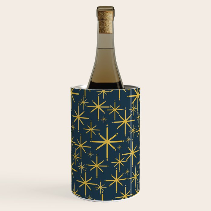 Twinkling Starbursts Mid Century Modern Atomic Pattern in Navy Blue and Light Mustard Wine Chiller Gallery Image 1